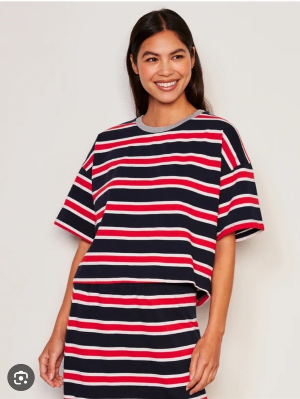 Sundry Navy, Red & White Striped Short-Sleeve Tee & Skirt Set